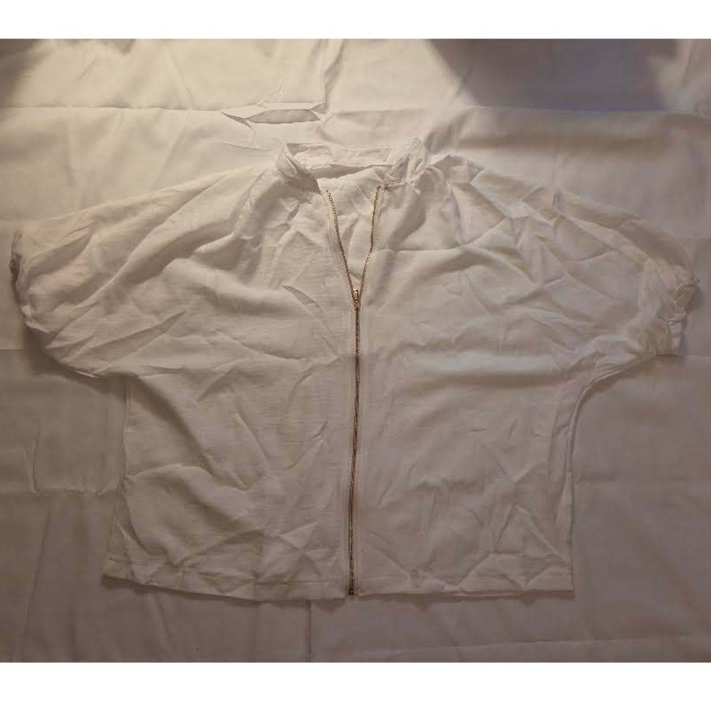 White 2 Piece Set Zip Up Dolman Top and Wide Leg Drawstring Pants Summer Lounge
